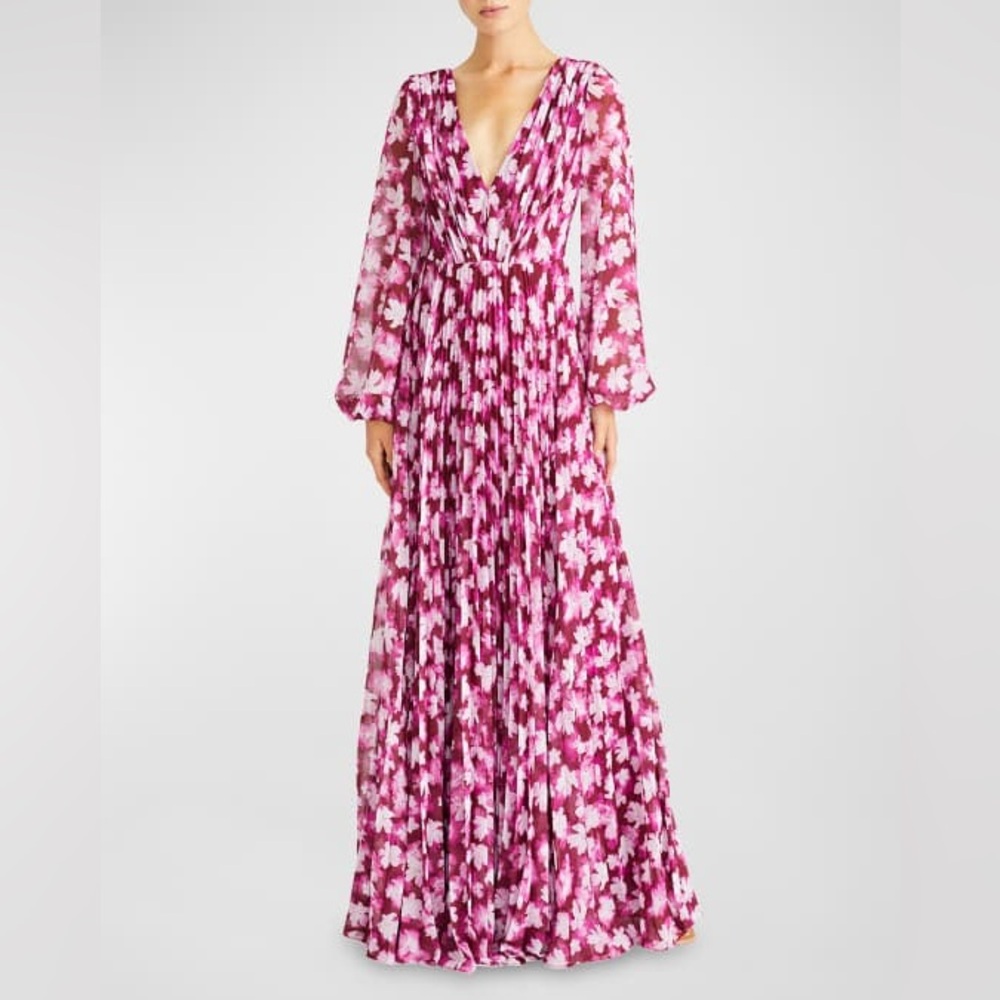 Monique Lhuillier Pink Floral Maxi Dress